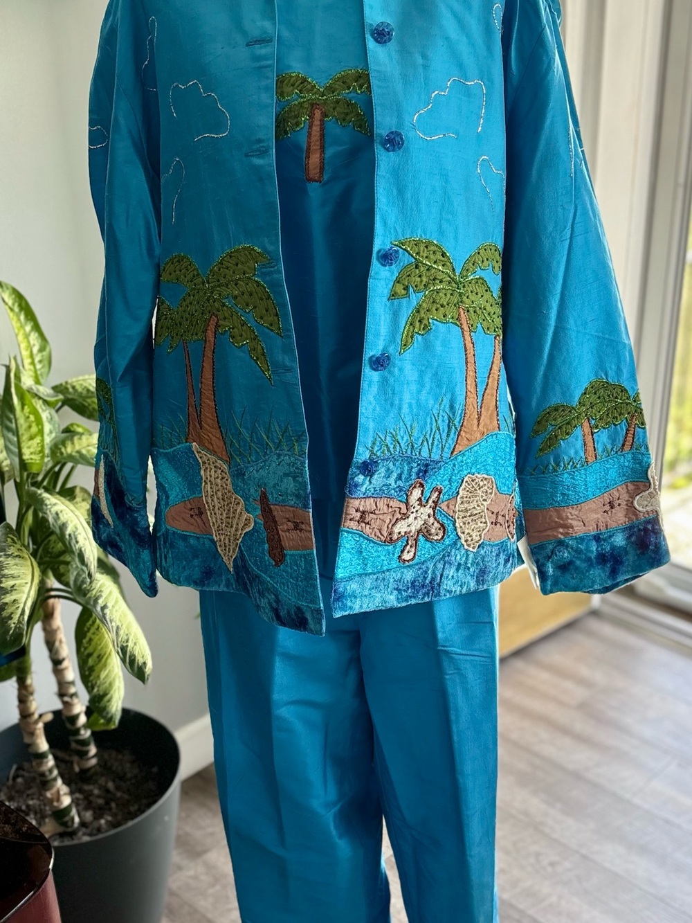 Vintage Anage Electric Blue 3pc silk set
